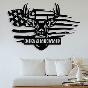 Deer Head American Flag Custom Name Metal Wall Art Decor, Personalized Deer Head Flag Decorations Custom Name Art, Decorative Accent Home Decor Indoor, OutdoorHousewarming Christmas Gifts