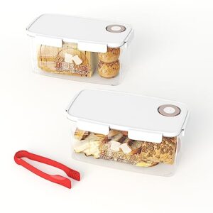 paikon 2 pack bread box for kitchen countertop, large bread storage, bread keeper for homemade,clear airtight bread container with lids, tongs, time recording and,3.4 qt / 3.2 l each