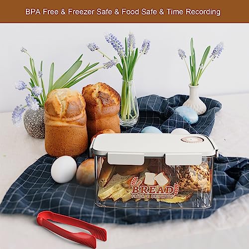 PAIKON 2 Pack Bread Box For Kitchen Countertop, Large Bread Storage, Bread Keeper For Homemade,Clear Airtight Bread Container with Lids, Tongs, Time Recording and,3.4 Qt / 3.2 L Each