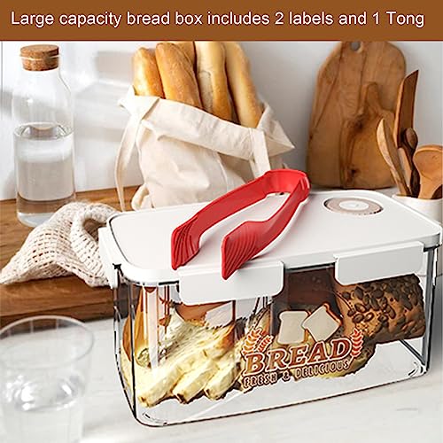 PAIKON 2 Pack Bread Box For Kitchen Countertop, Large Bread Storage, Bread Keeper For Homemade,Clear Airtight Bread Container with Lids, Tongs, Time Recording and,3.4 Qt / 3.2 L Each