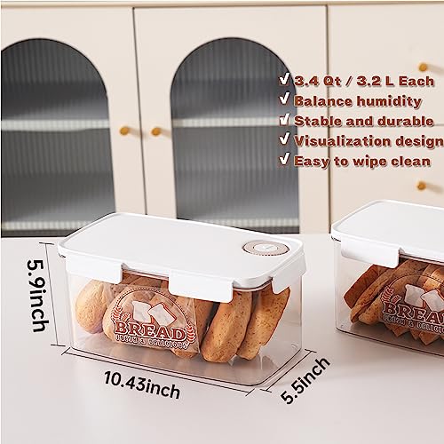 PAIKON 2 Pack Bread Box For Kitchen Countertop, Large Bread Storage, Bread Keeper For Homemade,Clear Airtight Bread Container with Lids, Tongs, Time Recording and,3.4 Qt / 3.2 L Each