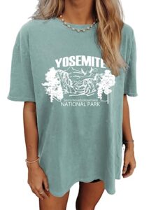csdajio women's graphic oversized tee mountain letter print national park shirt vintage half sleeve loose casual t shirts yosemi lightgreen large