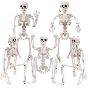 ximishop 5pcs halloween skeleton decoration, 16” full body posable halloween hanging skeleton decoration with movable joints for halloween graveyard haunted house decoration indoor outdoor