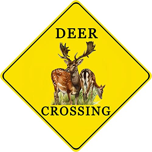 Deer Crossing Sign 12x12" Inch Deer Metal Sign Funny Deer Decor Street Sign Outdoor Animal Crossing Sign Reflective for Farmhouse Garage Man Cave Metal Sign, Idea Gifts For Friends