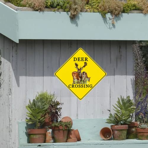 Deer Crossing Sign 12x12" Inch Deer Metal Sign Funny Deer Decor Street Sign Outdoor Animal Crossing Sign Reflective for Farmhouse Garage Man Cave Metal Sign, Idea Gifts For Friends