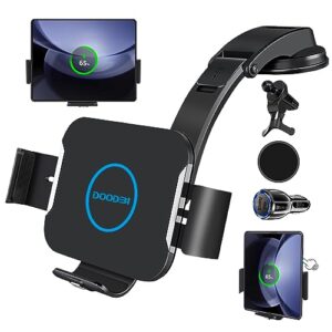 doodbi 15w wireless car charger mount for galaxy z fold 5/4/3 car mount/accessories,fast charging phone holder for samsung s23 22 ultra,iphone 14/13/12 series[with qc 3.0]