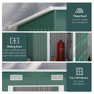 Outsunny 7' x 4' Metal Outdoor Storage Shed, Garden Tool House & Organizer with Floor Foundation, Vents and 2 Lockable Easy Sliding Doors, for Backyard, Garden, Patio, Lawn, Dark Green