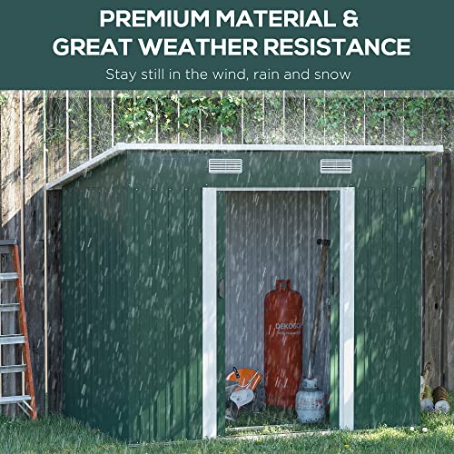 Outsunny 7' x 4' Metal Outdoor Storage Shed, Garden Tool House & Organizer with Floor Foundation, Vents and 2 Lockable Easy Sliding Doors, for Backyard, Garden, Patio, Lawn, Dark Green