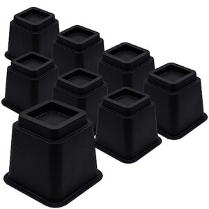 kakamina bed risers 5 inch, heavy duty furniture risers, bed elevators for sofa desk chair, lifts up to 1,500 lb, set of 8, black