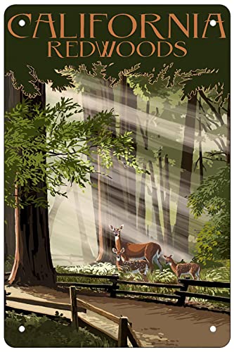 Retro Funny Metal Sheet Signs California, Redwoods and Deer, Wall Decoration, size:8 x 12