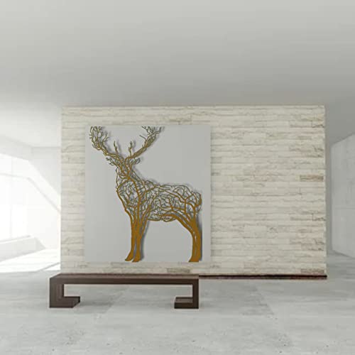 Metal Wall Art, Geometric Metal Deer Decor, Home Office Decoration, Wildlife Lover Gift, Wall Hangings, Deer Sign, Farmhouse Décor (Gold, 31"x39")