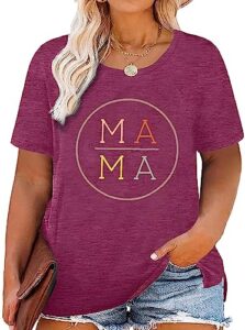 plus size mama shirt womens colorful mama letter printed oversized t-shirt mother's day short sleeve tops