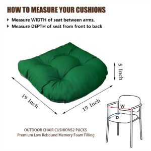 EAIMi Outdoor Chair Cushions - Waterproof Tufted Seat Cushions for Patio Furniture Set of 2 - U Shaped Memory Foam Overstuffed Patio Cushions for Wicker Chair with Round Corner 19"x19"x5" Frost Green