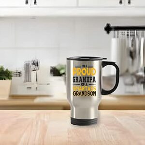 Fathers Day Gift for Proud Grandpa of Witty Smart Grandson 14oz Steinless Steel Travel Mug