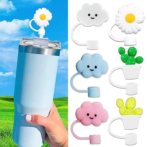 6Pcs 10mm Large Straw Tip Covers Compatible with Stanley 30&40 Oz Tumbler, Food Grade Reusable Drinking Dust Proof Straw Tip Covers, Cute Straws Plugs, Stanley Cup Accessories(Sytle B)