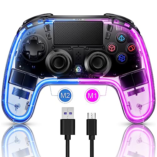 BRHE Wireless Controller for PS4 with Hall Trigger/RGB LED Lights/Programming Funtion,PS4 Controller Remote Joystick Gamepad for PS4 Accessories Game Controller for PlayStation 4/Slim/Pro/PC (RGB)