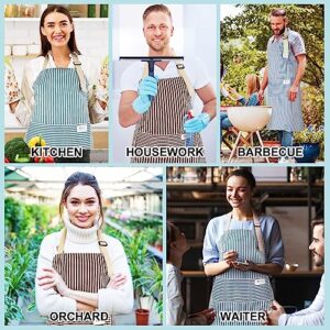 Janmercy 24 Pcs Aprons for Women Men with 2 Pockets Linen Cooking Kitchen Apron Adjustable Bib Chef Apron Bulk Aprons Unisex (Brown/Blue Stripes)