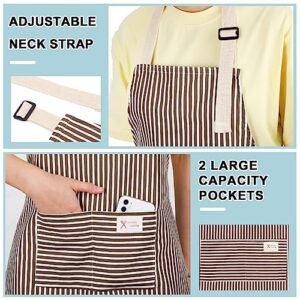 Janmercy 24 Pcs Aprons for Women Men with 2 Pockets Linen Cooking Kitchen Apron Adjustable Bib Chef Apron Bulk Aprons Unisex (Brown/Blue Stripes)