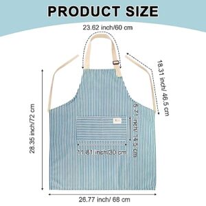 Janmercy 24 Pcs Aprons for Women Men with 2 Pockets Linen Cooking Kitchen Apron Adjustable Bib Chef Apron Bulk Aprons Unisex (Brown/Blue Stripes)