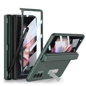 eaxer for samsung galaxy z fold 3 case, with screen protector hinge protection & s pen holder shockproof rugged stand full coverage case cover (green)