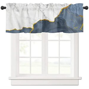 COLCE Valances for Windows Wild Marble Pattern Gold Blue White Ombre Curtain Valance for Kitchen Basement Window Curtain Decorative Rod Pocket Short Winow Valance Curtains 60" W x 18" L