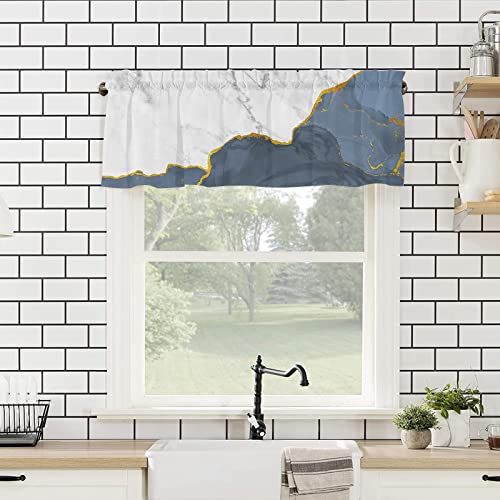 COLCE Valances for Windows Wild Marble Pattern Gold Blue White Ombre Curtain Valance for Kitchen Basement Window Curtain Decorative Rod Pocket Short Winow Valance Curtains 60" W x 18" L