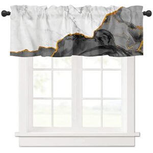 COLCE Valances for Windows Wild Marble Pattern Gold Black Grey White Ombre Curtain Valance for Kitchen Basement Window Curtain Decorative Rod Pocket Short Winow Valance Curtains 42" W x 18" L