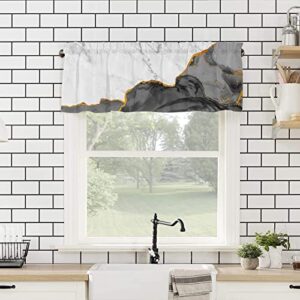 COLCE Valances for Windows Wild Marble Pattern Gold Black Grey White Ombre Curtain Valance for Kitchen Basement Window Curtain Decorative Rod Pocket Short Winow Valance Curtains 42" W x 18" L