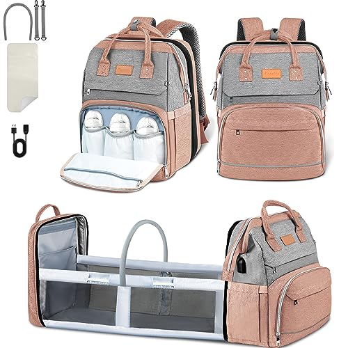 Fandiar Diaper Bag Backpack, Diaper Bag with Changing Station Baby Diaper Bags for Boys Girls Portable Large Capacity Waterproof Mommy Bag Bassinet Travel Backpack, Baby Shower Gifts