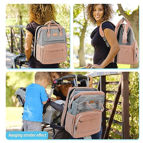Fandiar Diaper Bag Backpack, Diaper Bag with Changing Station Baby Diaper Bags for Boys Girls Portable Large Capacity Waterproof Mommy Bag Bassinet Travel Backpack, Baby Shower Gifts