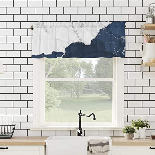 COLCE Valances for Windows Wild Marble Pattern Gold White Navy Ombre Curtain Valance for Kitchen Basement Window Curtain Decorative Rod Pocket Short Winow Valance Curtains 42" W x 12" L