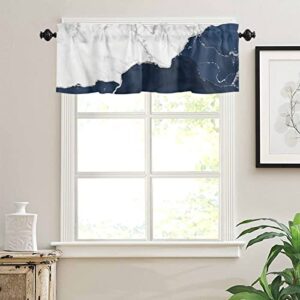 COLCE Valances for Windows Wild Marble Pattern Gold White Navy Ombre Curtain Valance for Kitchen Basement Window Curtain Decorative Rod Pocket Short Winow Valance Curtains 42" W x 12" L