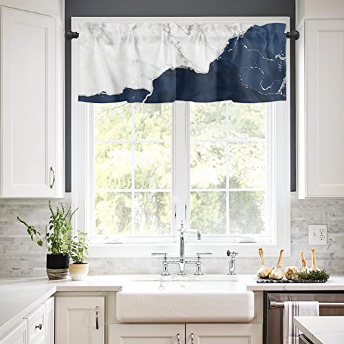 COLCE Valances for Windows Wild Marble Pattern Gold White Navy Ombre Curtain Valance for Kitchen Basement Window Curtain Decorative Rod Pocket Short Winow Valance Curtains 42" W x 12" L