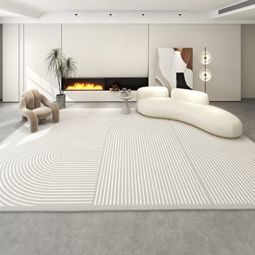 Carpet 8x10 Feet / 240x300 cm Machine Washable Rug,Anti Slip Backing Rugs,Modern Indoor Plush Carpet for Home Decor Abstract Gray White Stripes Pattern