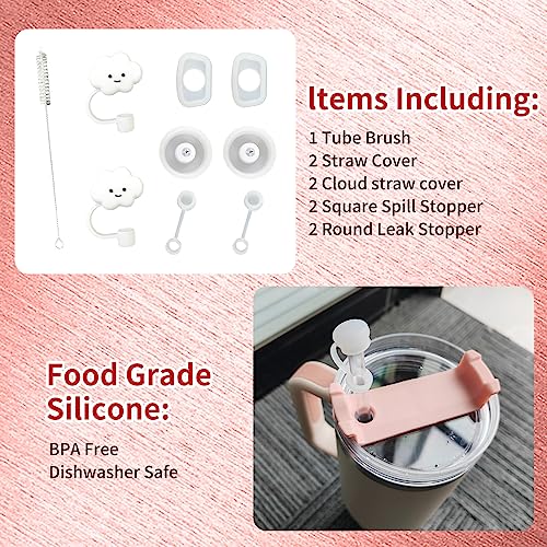 Silicone Spill Proof Stopper Set of 4, Compatible with Stanley Cup 1.0 40oz/ 30oz,Stanley Straw Cover Set Accessories, Including 2 Straw Cover Cap,4 Square Spill Stopper and 2 Round Leak Stopper