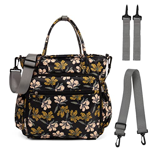 MEYTEILAY Diaper Bag Tote Baby Changing Bag Portable Waterproof Splashproof and Large Capacity with Shoulder Strap Stroller hooks（Flower Black）