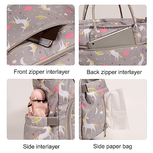 MEYTEILAY Diaper Bag Tote Baby Changing Bag Portable Waterproof Splashproof and Large Capacity with Shoulder Strap Stroller hooks（Flower Black）