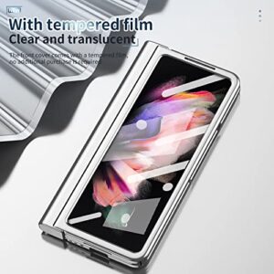 EAXER for Samsung Galaxy Z Fold 3 5G Case, Full Coverage Protection, with Screen Tempered Protector, Plating Hinge Protection Clear Case Cover with Stylus Pen (Silver)