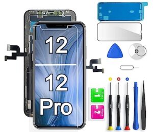 iphone 12/12 pro screen replacement kit, lcd cellular glass display repair digitizer 6.1 inch touch screen with repair kit + screen protector