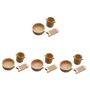 4 sets dollhouse home decoration mini furniture wood playing house washboard dollhouse miniature miniture house furniture miniature barrel dolly house ornament khaki