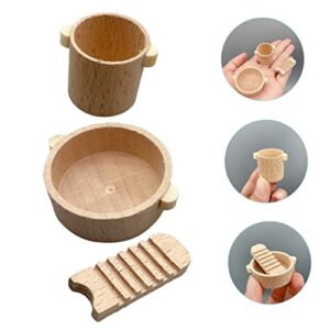 4 Sets Dollhouse Home Decoration Mini Furniture Wood Playing House Washboard Dollhouse Miniature Miniture House Furniture Miniature Barrel Dolly House Ornament Khaki