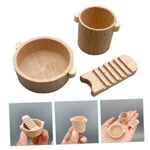 4 Sets Dollhouse Home Decoration Mini Furniture Wood Playing House Washboard Dollhouse Miniature Miniture House Furniture Miniature Barrel Dolly House Ornament Khaki