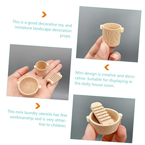 4 Sets Dollhouse Home Decoration Mini Furniture Wood Playing House Washboard Dollhouse Miniature Miniture House Furniture Miniature Barrel Dolly House Ornament Khaki