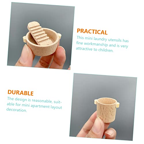 4 Sets Dollhouse Home Decoration Mini Furniture Wood Playing House Washboard Dollhouse Miniature Miniture House Furniture Miniature Barrel Dolly House Ornament Khaki