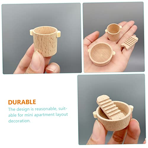 4 Sets Dollhouse Home Decoration Mini Furniture Wood Playing House Washboard Dollhouse Miniature Miniture House Furniture Miniature Barrel Dolly House Ornament Khaki