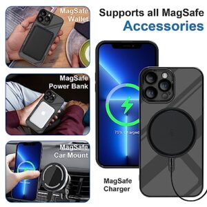 Karrint Clear iPhone 13 Pro Max Magnetic Case with Leather Magnetic Wallet Card Holder [Compatible with MagSafe] [Anti Yellowing] Soft TPU Slim Shockproof Case for iPhone 13 Pro Max Wallet Case-Black