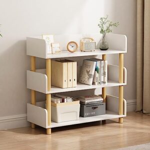 3-tier wooden bookcase,white bookshelf,modern open bookshelf,wood storage shelves display stand with top edge and solid wood frame for living room,bedroom,home office