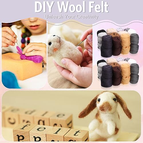 Preboun 156 Pcs Needle Felting Kit 240g Wool Needle Felting Roving Yarn Needle Felting Kit 8.46 oz Felted Animal Painting DIY Craft Supplies Tools Materials for Starter, 12 Colors 10g/Pack (Classic)