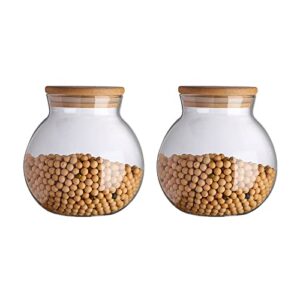 aurfedes set of 2 round glass jars with bamboo lid – 17oz wedding candy jar kitchen storage jar, perfect for tea, biscuits, cereals, flour, beans, spices, coffee beans etc (2pcs)