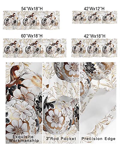 Window Curtain Valances for Kitchen Windows,Fall Flower Texture Ceramic Pumpkin Rod Pocket Short Window Valance Gold Line Leaves on White Treatment Valance for Living Room/Bathroom/Bedroom,42x18in